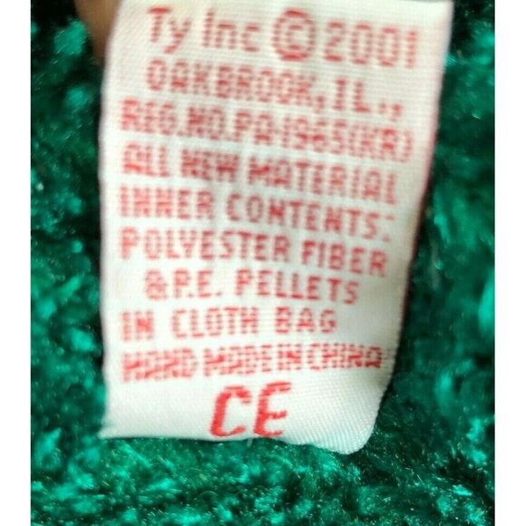 TY Beanie Buddies 2001 Holiday Teddy Bear Green w Shimmer & Maroon Tag Retired - Picture 9 of 9